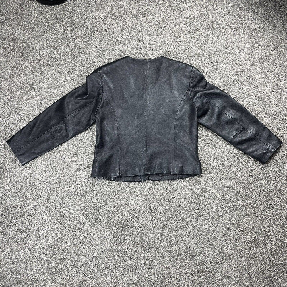 Pendleton Leather Jacket Black Button V Neck Size… - image 7
